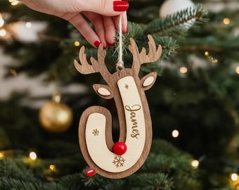 2026 Engraved Reindeer Letter Ornaments,Christmas Family Ornaments with Name,Retro Stocking Tag