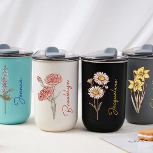 Custom Birth Flower Tumbler,Bridesmaid Wine Tumbler,Personalised Stainless Steel Cup,Bride Party Gifts,Birthday Gift for Her