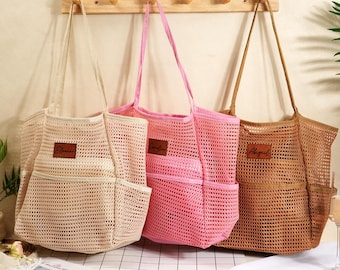 Custom Mesh Beach Tote, Sandproof Pool Bag for Women, Large Foldable Vacation Tote for Bridesmaid