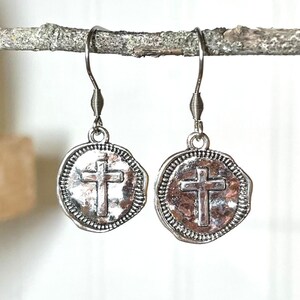 Silver CROSS EARRINGS Easter Earrings Mother's Day Gift for Mom Baptism Gift Confirmation Gift Religious Jewelry Christian Jewelry image 2