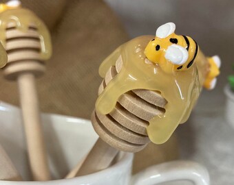 Honey Dippers with Faux Honey, Honeybee Decor, Honey Bee Tiered Tray Decor, Honey Pot Stick, Honey Jar Wand, Wedding or Baby Shower Favors