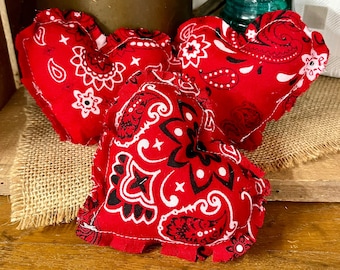 Set of 3 Mini Bandana Heart Pillows Handmade Tiered Tray Decor Romantic Cute Western Wedding Shower Decorations Farmhouse Baby Nursery Decor