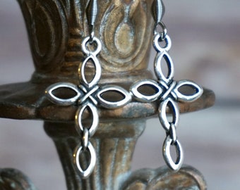 Silver Cross Earrings, Open Cross Dangle Earrings, Christian Earrings for Women, Faith Jewelry Gift, Simple Everyday Earrings Religious Gift