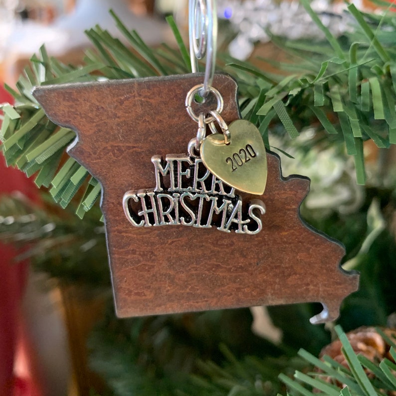 MISSOURI Christmas Ornament Rustic Metal Hand Stamped Etsy