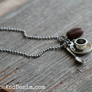 Coffee Necklace Coffee Bean Necklace Coffee Jewelry Coffee Gift for Coffee Lovers Coffee Gift Idea for Mom Barista Gifts Cup Spoon & Bean image 5