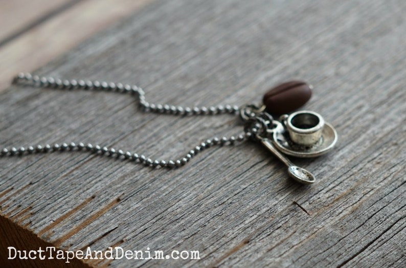 Coffee Necklace Coffee Bean Necklace Coffee Jewelry Coffee Gift for Coffee Lovers Coffee Gift Idea for Mom Barista Gifts Cup Spoon & Bean image 5