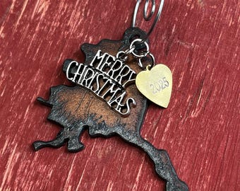 ALASKA Christmas Ornament, Dated Personalized Custom Souvenir State Gift, SMALL