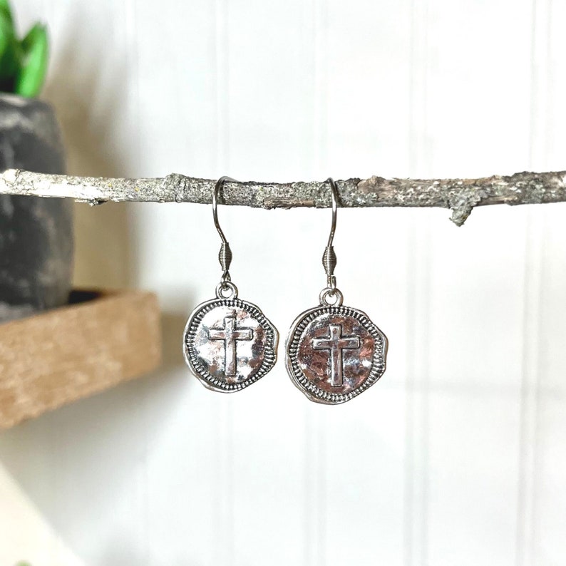 Silver CROSS EARRINGS Easter Earrings Mother's Day Gift for Mom Baptism Gift Confirmation Gift Religious Jewelry Christian Jewelry image 2
