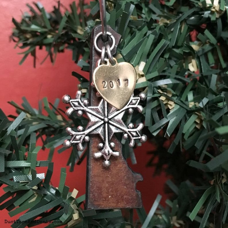 DELAWARE Christmas Ornament SMALL Rustic Hand Stamped Personalized 2019 Gift Idea