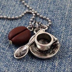 Coffee Necklace Coffee Bean Necklace Coffee Jewelry Coffee Gift for Coffee Lovers Coffee Gift Idea for Mom Barista Gifts Cup Spoon & Bean image 8