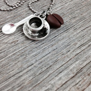 Coffee Necklace Coffee Bean Necklace Coffee Jewelry Coffee Gift for Coffee Lovers Coffee Gift Idea for Mom Barista Gifts Cup Spoon & Bean image 7