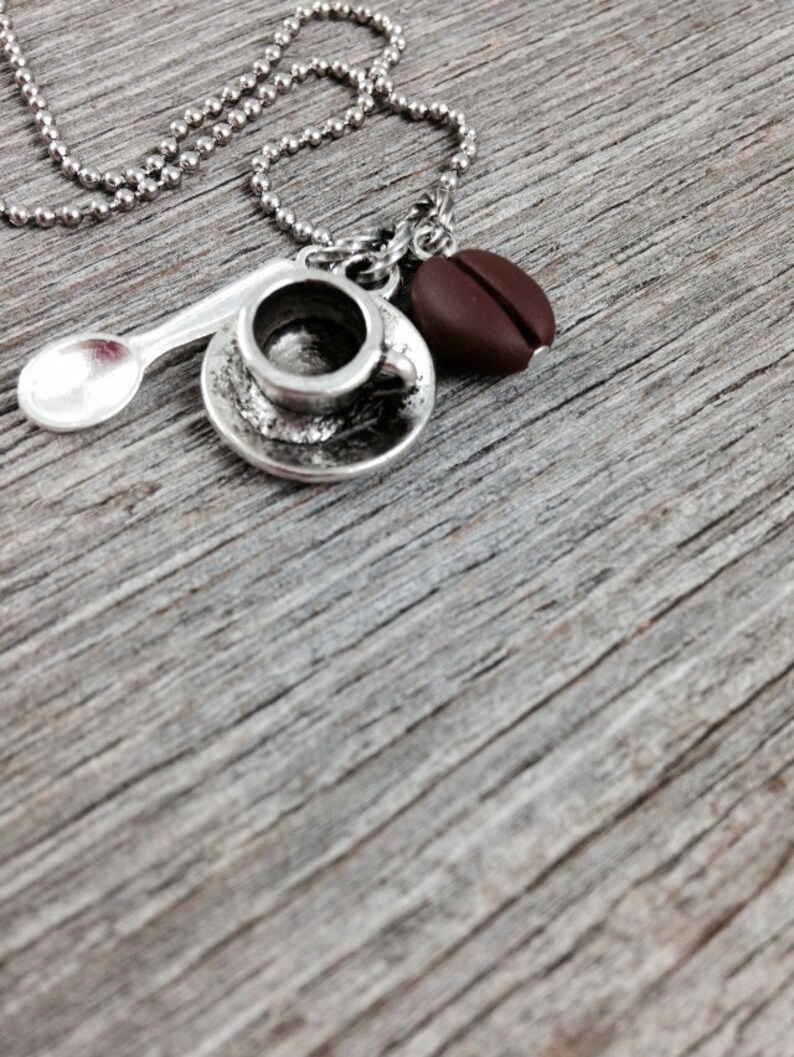 Coffee Necklace Coffee Bean Necklace Coffee Jewelry Coffee Gift for Coffee Lovers Coffee Gift Idea for Mom Barista Gifts Cup Spoon & Bean image 7