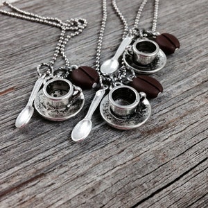 Coffee Necklace Coffee Bean Necklace Coffee Jewelry Coffee Gift for Coffee Lovers Coffee Gift Idea for Mom Barista Gifts Cup Spoon & Bean image 3