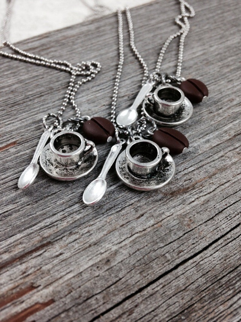 Coffee Necklace Coffee Bean Necklace Coffee Jewelry Coffee Gift for Coffee Lovers Coffee Gift Idea for Mom Barista Gifts Cup Spoon & Bean image 3