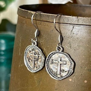 Silver CROSS EARRINGS Easter Earrings Mother's Day Gift for Mom Baptism Gift Confirmation Gift Religious Jewelry Christian Jewelry image 1