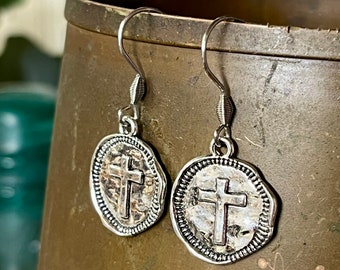 Silver CROSS EARRINGS Easter Earrings Mother's Day Gift for Mom Baptism Gift Confirmation Gift Religious Jewelry Christian Jewelry