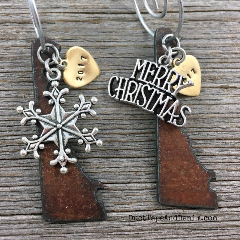 DELAWARE Christmas Ornament SMALL Rustic Hand Stamped Personalized 2019 Gift Idea