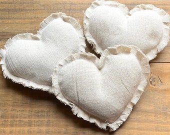 Set of 3 Drop Cloth Heart Pillow Neutral Heart Country Farmhouse LOVE Tiered Tray Decor CottageCore Cottage Core Wedding Shower Decorations