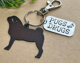 Pug Keychain PUGS NOT DRUGS Pug Gifts for Dog Lovers Family Pet Loss Pet Memorial Gift for Dog Owner Pug Gift Pug Key Ring Chain