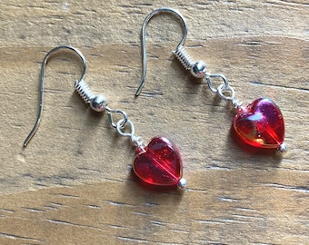 RED HEART Earrings Red Earrings Silver Earrings Dangle Earrings Drop Earrings Gift for Girlfriend Daughter E50