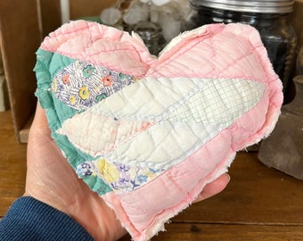 Quilted Heart Pillow Cottage Core Decor Vintage Quilt Pillow Farmhouse Shabby Chic Cottagecore LOVE Tiered Tray Decor Baby Nursery Decor