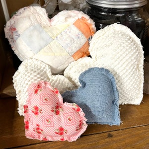 Set of 3 Vintage Chenille Heart Pillow White Fabric Heart Shabby Chic Stuffed Heart LOVE Tiered Tray Decor Romantic CottageCore Cottage Core image 7