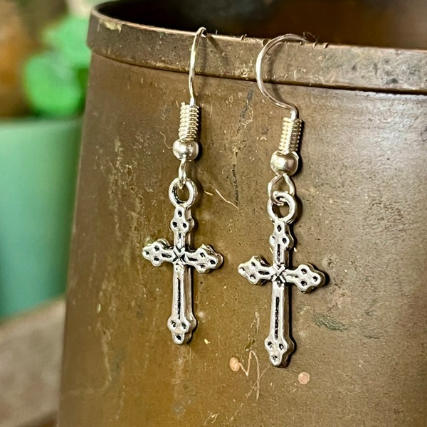 Dainty Silver CROSS EARRINGS Easter Earrings Mother's Day Gift for Mom Minimalist Earrings Religious Jewelry Baptism Gift Confirmation Gift