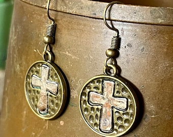 Bronze CROSS EARRINGS Easter Earrings Religious Jewelry Baptism Gift Confirmation Gift Mother's Day Gift for Mom Silver Cross Earrings