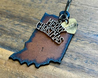 INDIANA Christmas Ornament, Dated Personalized Custom Souvenir State Gift, SMALL