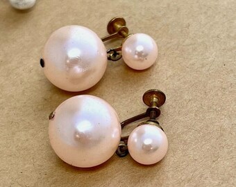 Faux Pink Pearl Earrings Vintage Earrings Screw Back Earrings Estate Jewelry Pink Earrings Antique Earrings