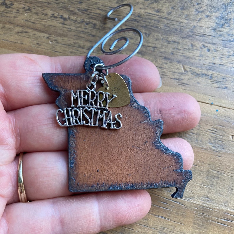 MISSOURI Christmas Ornament Rustic Metal Hand Stamped Etsy
