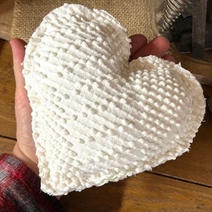 Set of 3 Vintage Chenille Heart Pillow White Fabric Heart Shabby Chic Stuffed Heart LOVE Tiered Tray Decor Romantic CottageCore Cottage Core image 5