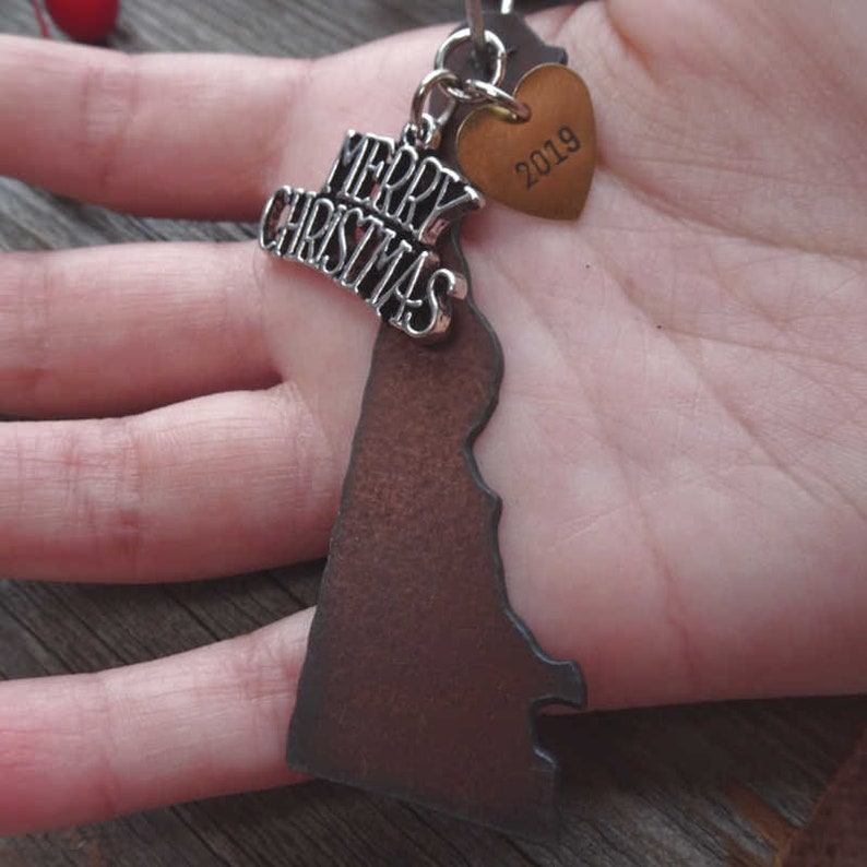 DELAWARE Christmas Ornament SMALL Rustic Hand Stamped Personalized 2019 Gift Idea