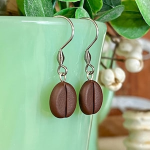 Coffee Bean Earrings, Handmade Polymer Clay Dangles, Barista Gift for Coffee Lover