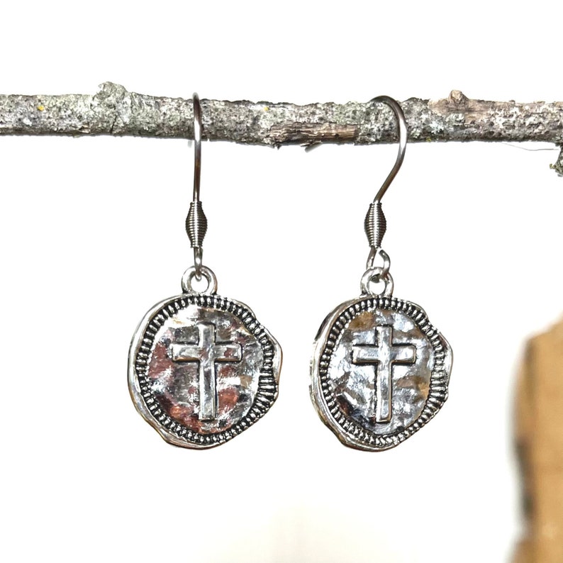 Silver CROSS EARRINGS Easter Earrings Mother's Day Gift for Mom Baptism Gift Confirmation Gift Religious Jewelry Christian Jewelry image 3