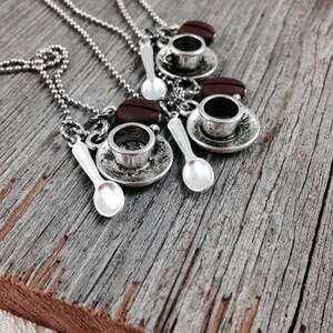 Coffee Necklace Coffee Bean Necklace Coffee Jewelry Coffee Gift for Coffee Lovers Coffee Gift Idea for Mom Barista Gifts Cup Spoon & Bean image 6