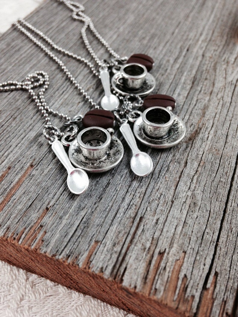 Coffee Necklace Coffee Bean Necklace Coffee Jewelry Coffee Gift for Coffee Lovers Coffee Gift Idea for Mom Barista Gifts Cup Spoon & Bean image 6