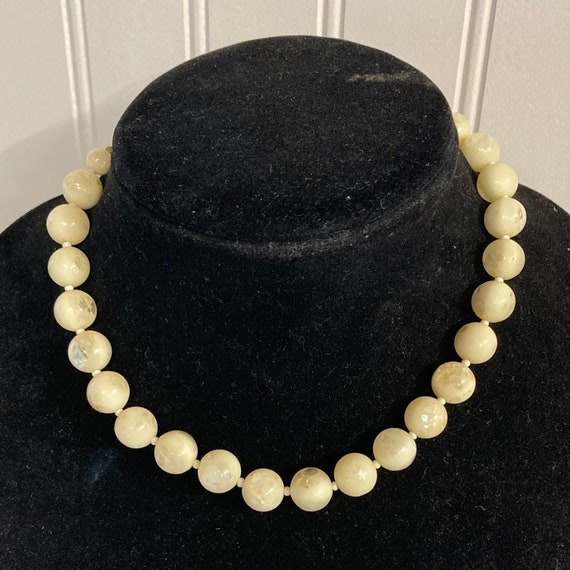 Vintage Cream Lucite Look Bead Choker Necklace, B… - image 1