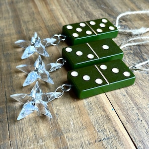 Green Bakelite Domino Christmas Ornament with Crystal Drop or Star