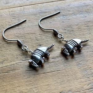ARMADILLO Earrings, TEXAS Gift Idea for Women, Native Wildlife Animals of Texas, Simple Silver Dangle Drop Earrings, Stocking Stuffer, E34
