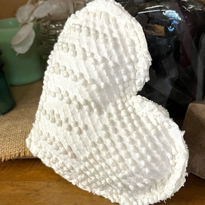 Set of 3 Vintage Chenille Heart Pillow White Fabric Heart Shabby Chic Stuffed Heart LOVE Tiered Tray Decor Romantic CottageCore Cottage Core image 4