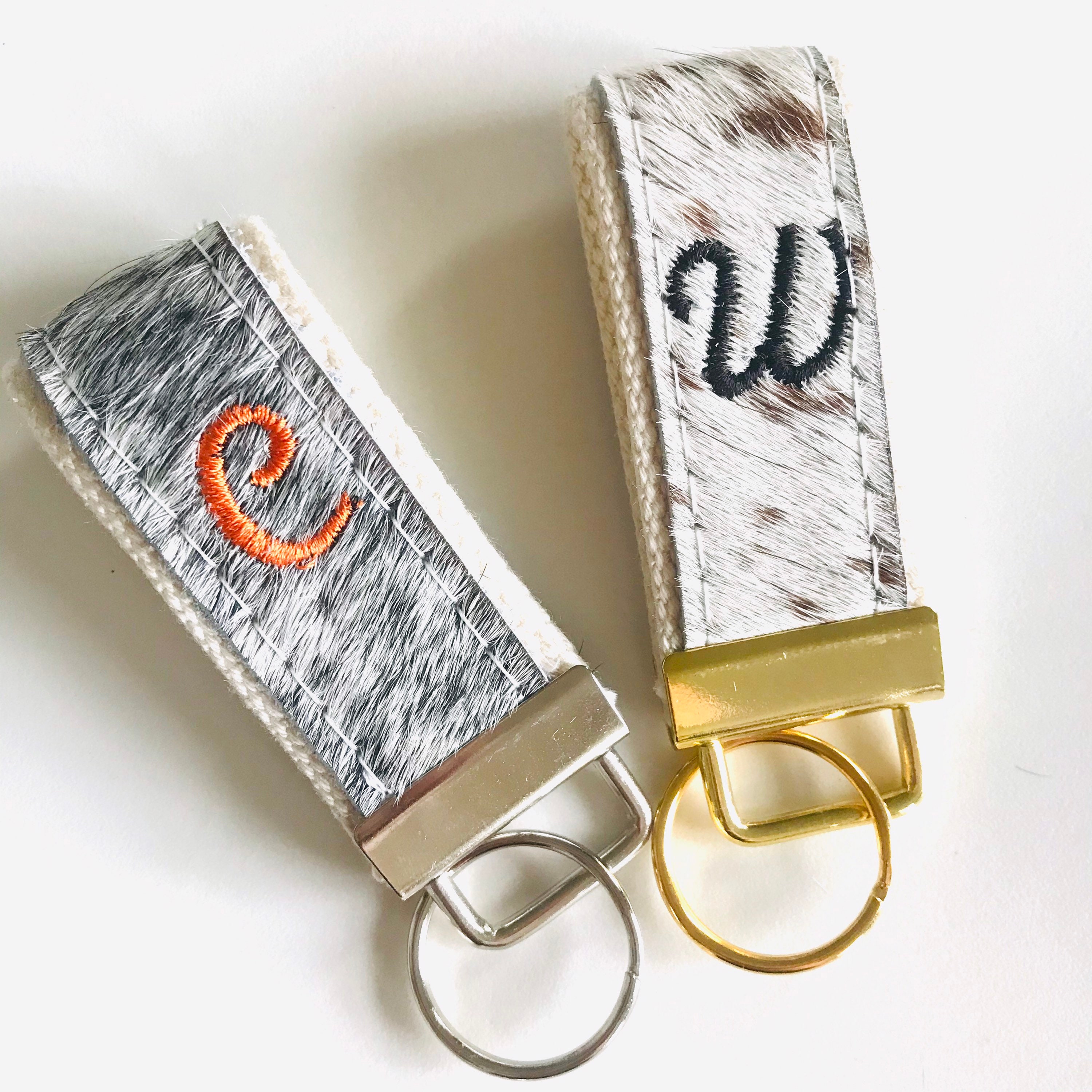 Personalized Cowhide Keychain Etsy