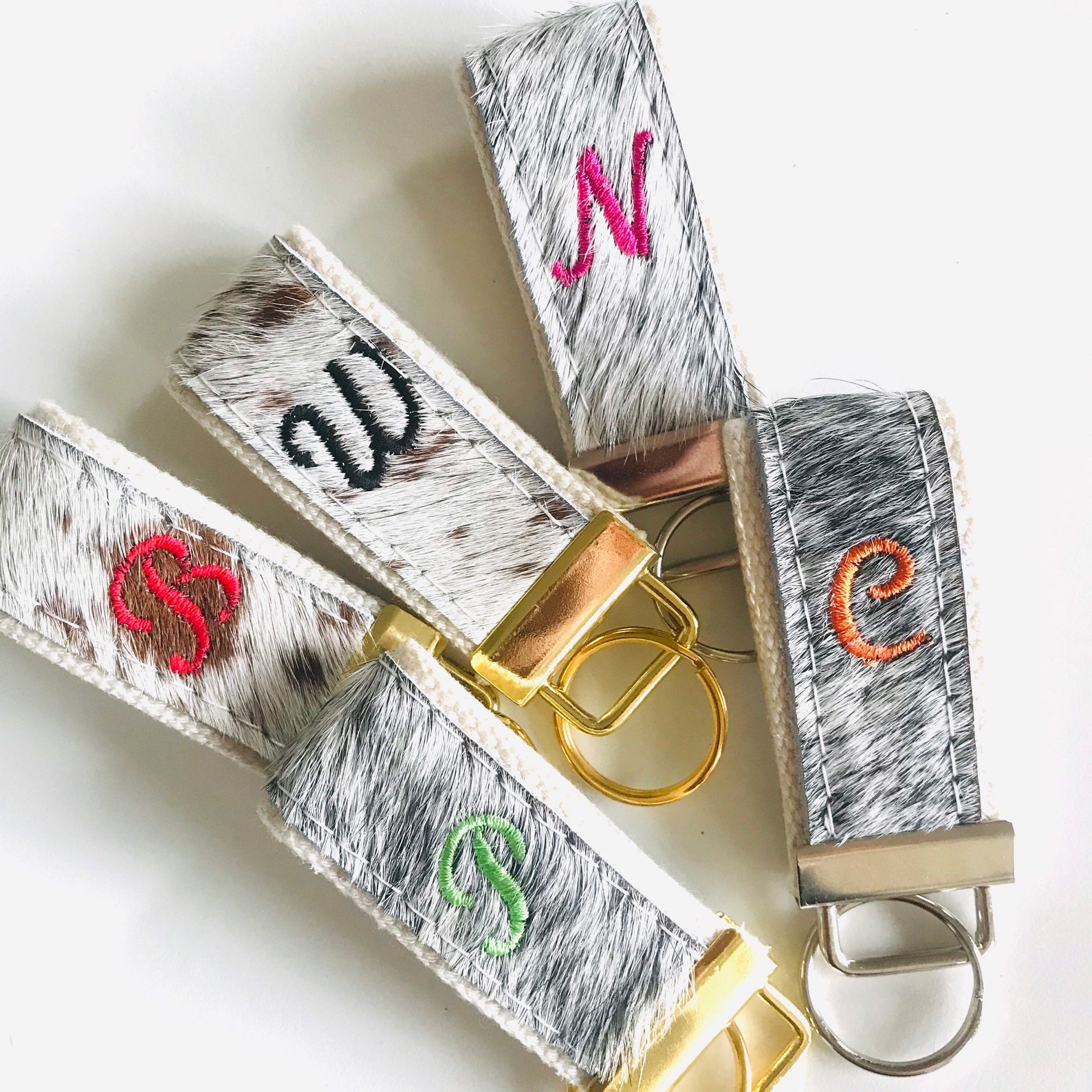 Personalized Cowhide Keychain Etsy