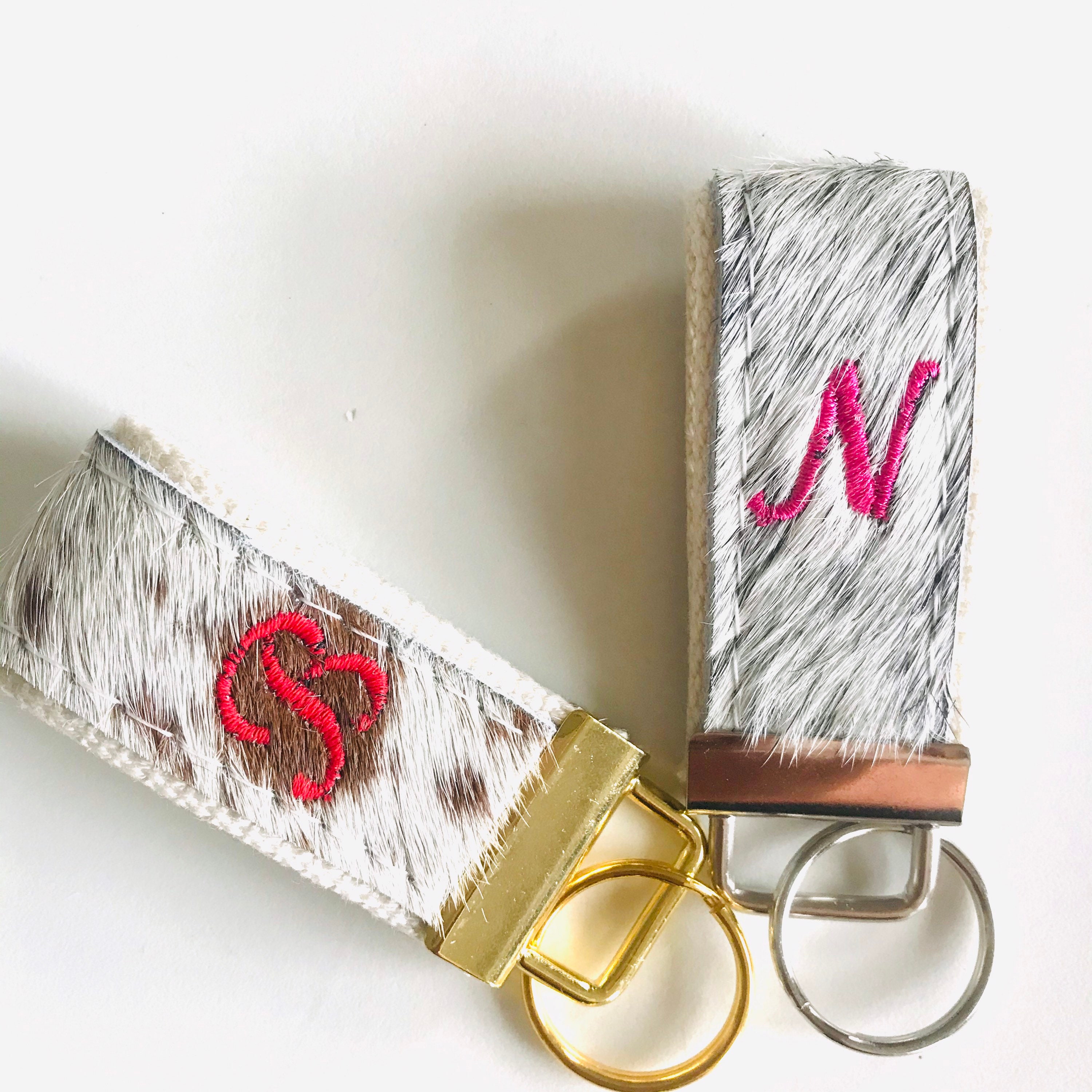 Personalized Cowhide Keychain Etsy