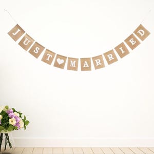 Just Married Bunting Banner Hessian Garland Wedding Decor Decoration Rustic Lace