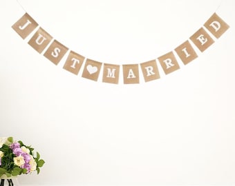 Just Married Bunting Banner Hessian Garland Wedding Decor Decoration Rustic Lace