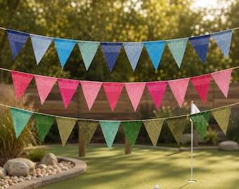 HESSIAN STOFF WINTER Bunt Regenbogen Banner