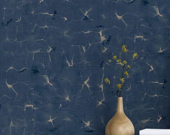 Kanoko Indigo Wallpaper–Organic Shibori-Inspired Texture in Deep Indigo Blue with Subtle Golden Flecks for Serene Atmospheric Depth