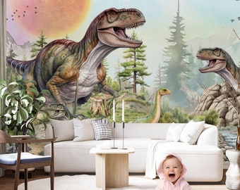 Avtagbar tapet för barnrum med självhäftande dinosaurier