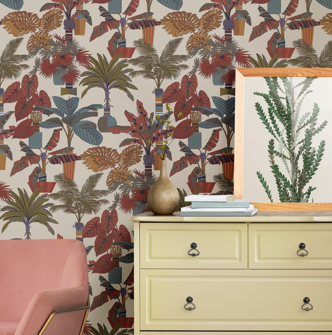 Florida Tabacco Wallpaper – Tropical Palm House Design in Warm Tobacco ...